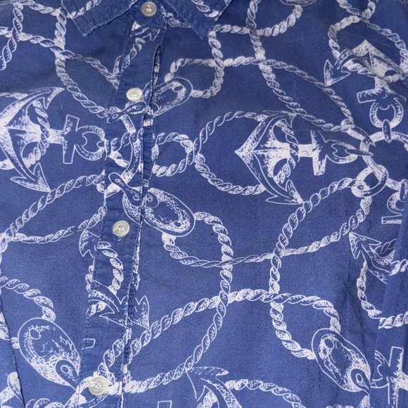 Gently Loved **Rare Print** Nautical Blue Button-Up Shirt by J. Mclaughlin - Picture 2 of 9